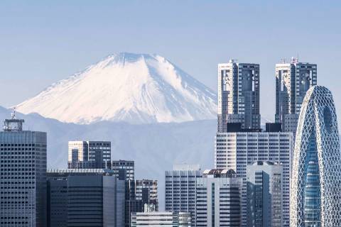 City skyline, with Mount Fuji in the background