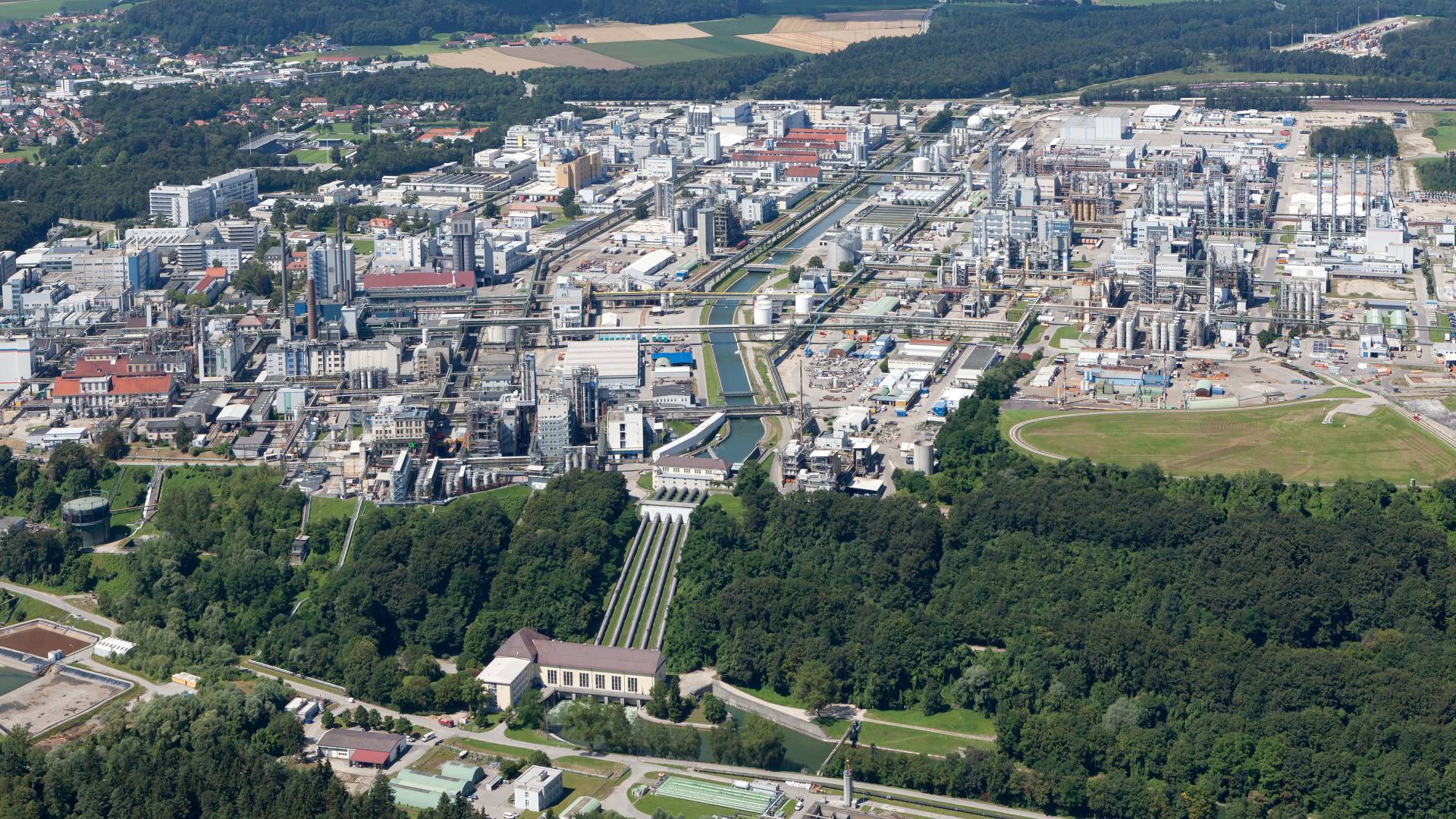Aerial photo of historic center of Burghausen