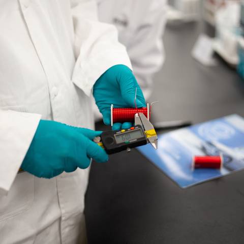 Measuring red wire in a laboratory
