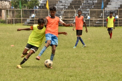 Boys' soccer teams during the game