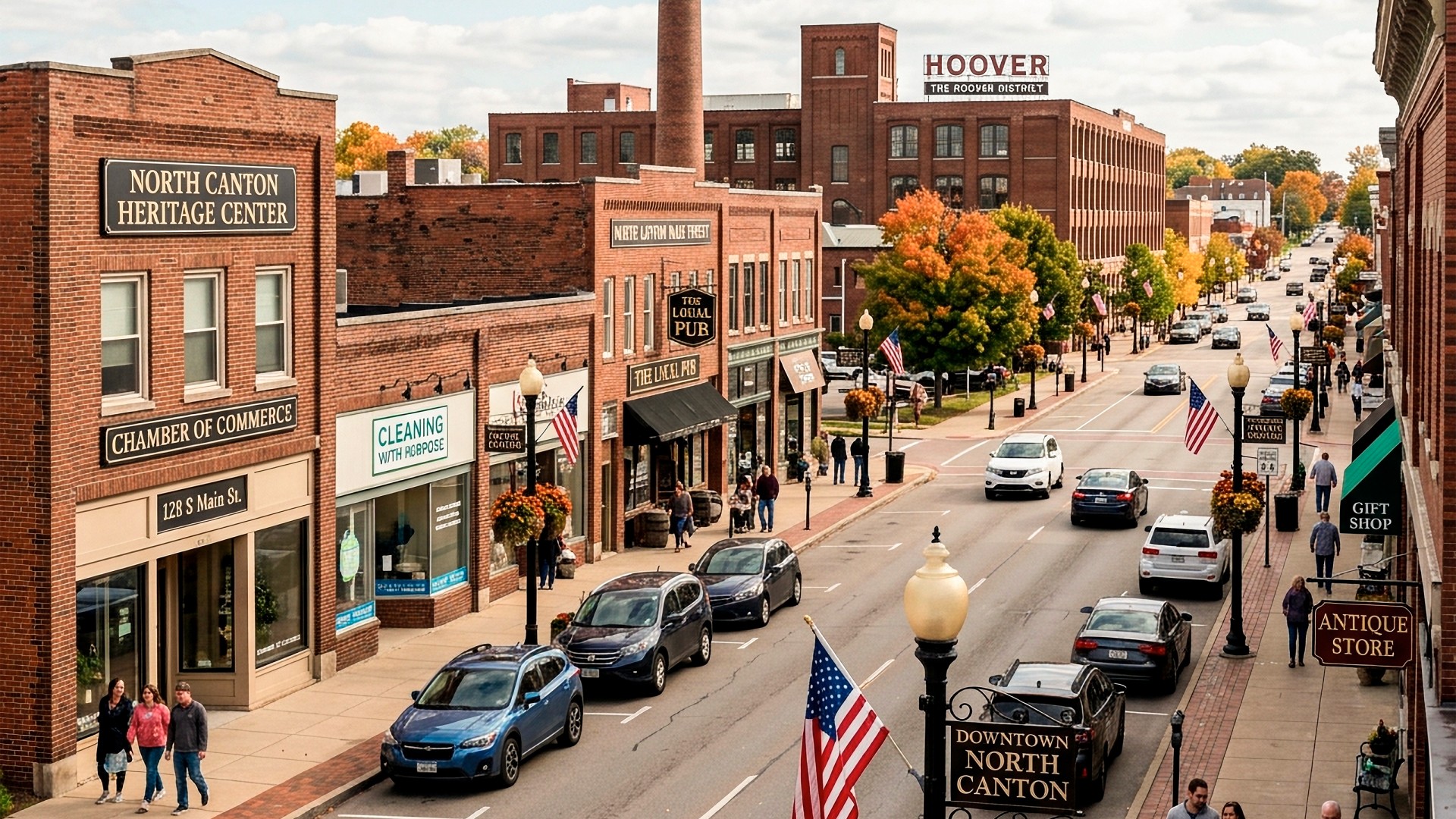 Eine Einkaufsstra&szlig;e in Downtown North Canton