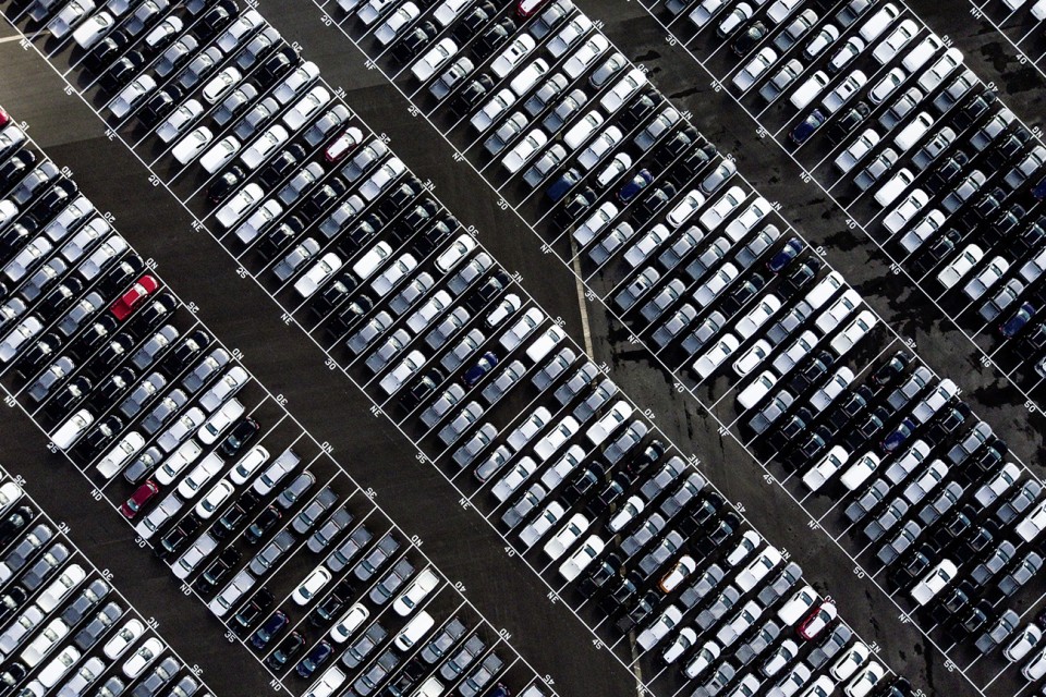 Bird’s eye view of parking cars