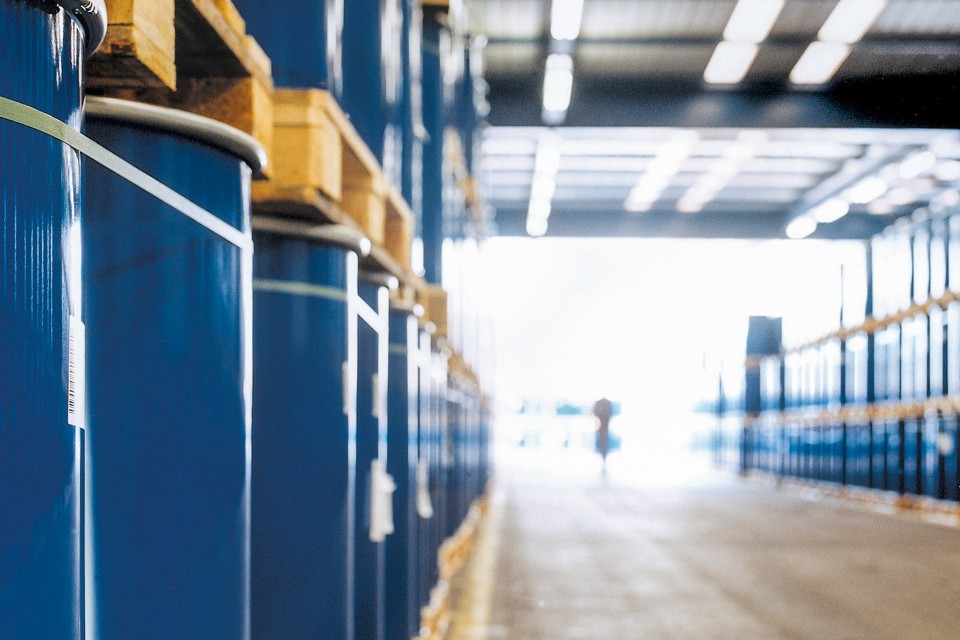 Containers in a warehouse