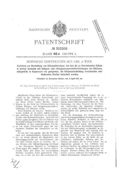 Patent specification of the company that would become WACKER