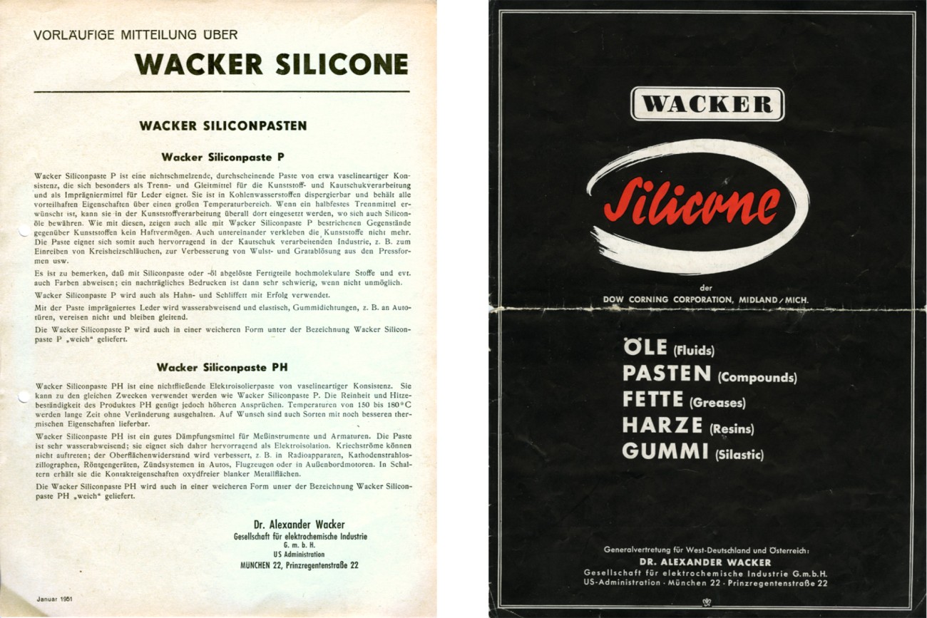 The very first silicone product brochures from 1951